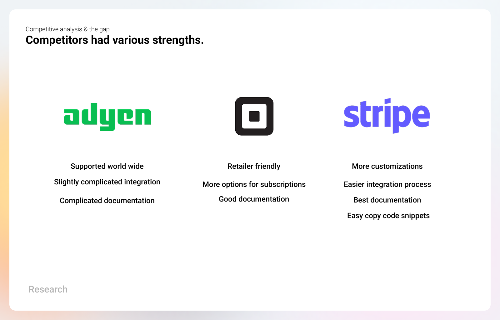 Competitive teardown of Stripe, Square, Adyen and PayPal