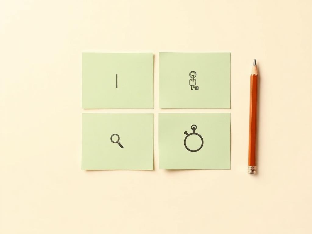 Four how-might-we cards on a desk