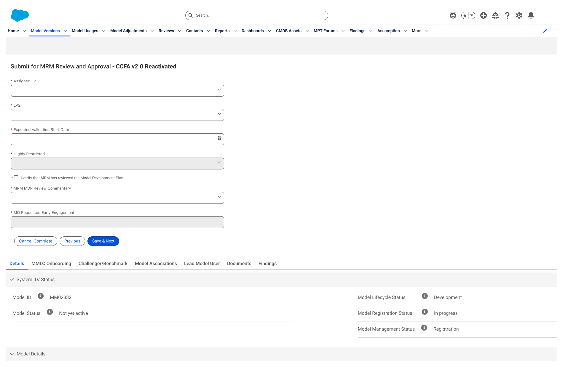 Assigned LV, LV2, validation start date & MDP verification