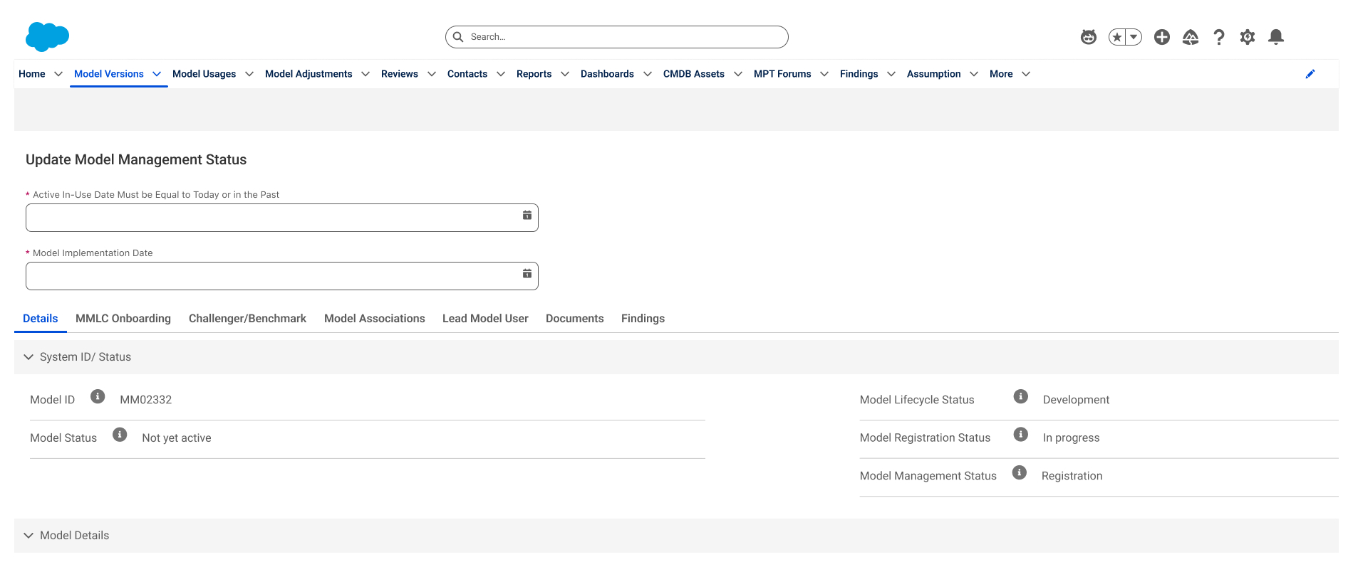 Active In-Use Date & Model Implementation Date