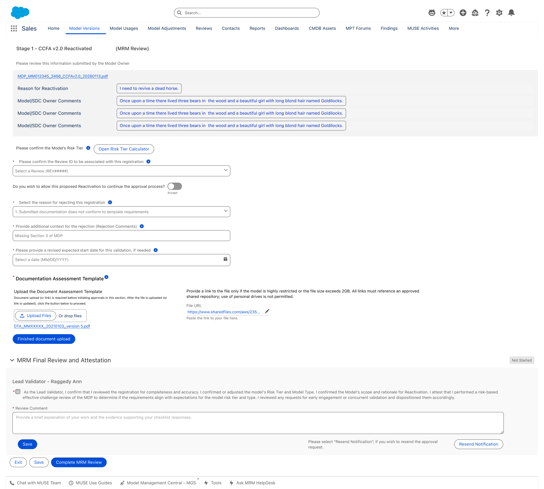 Stage 1 MRM Review — accept/reject & LV attestation