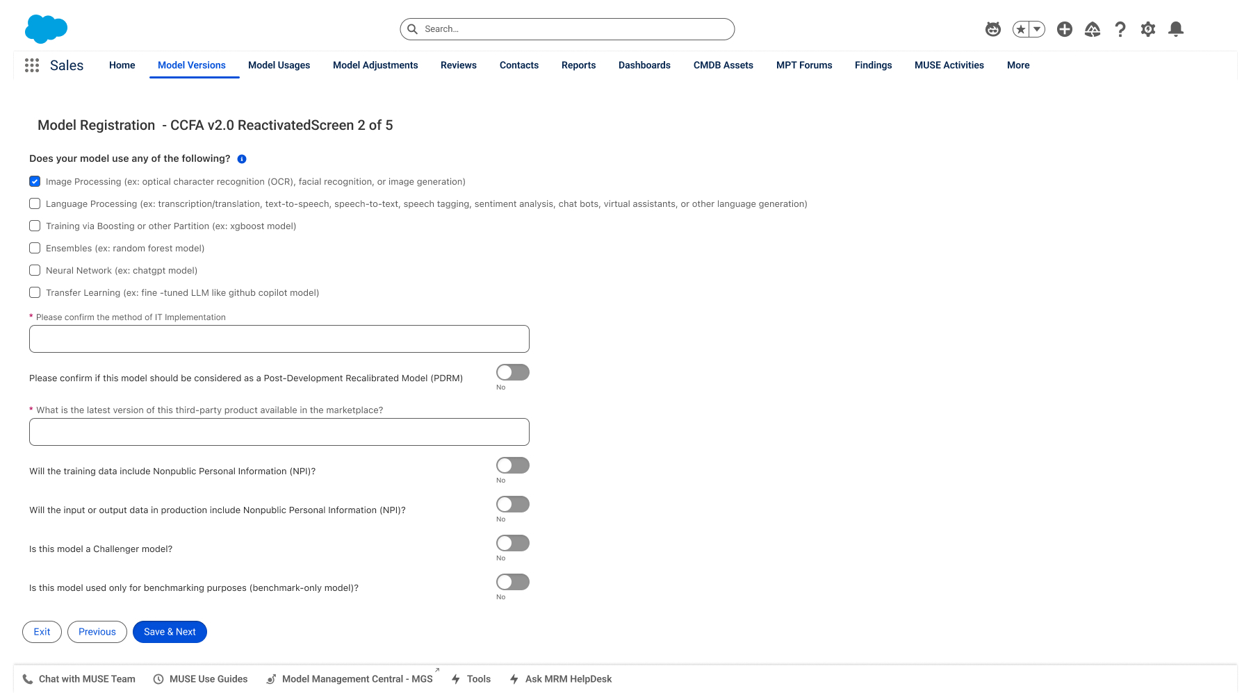 Registration 2 of 5 — AI/ML technique flags & NPI handling